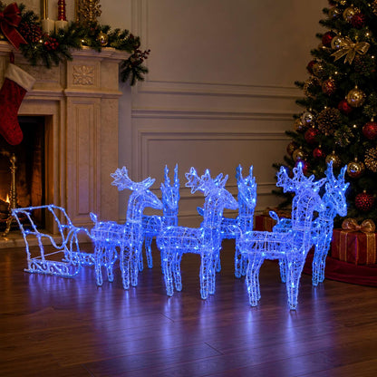 vidaXL Reindeers & Sleigh Christmas Decoration 320 LEDs Acrylic - White - 52 x 28 x 34 cm