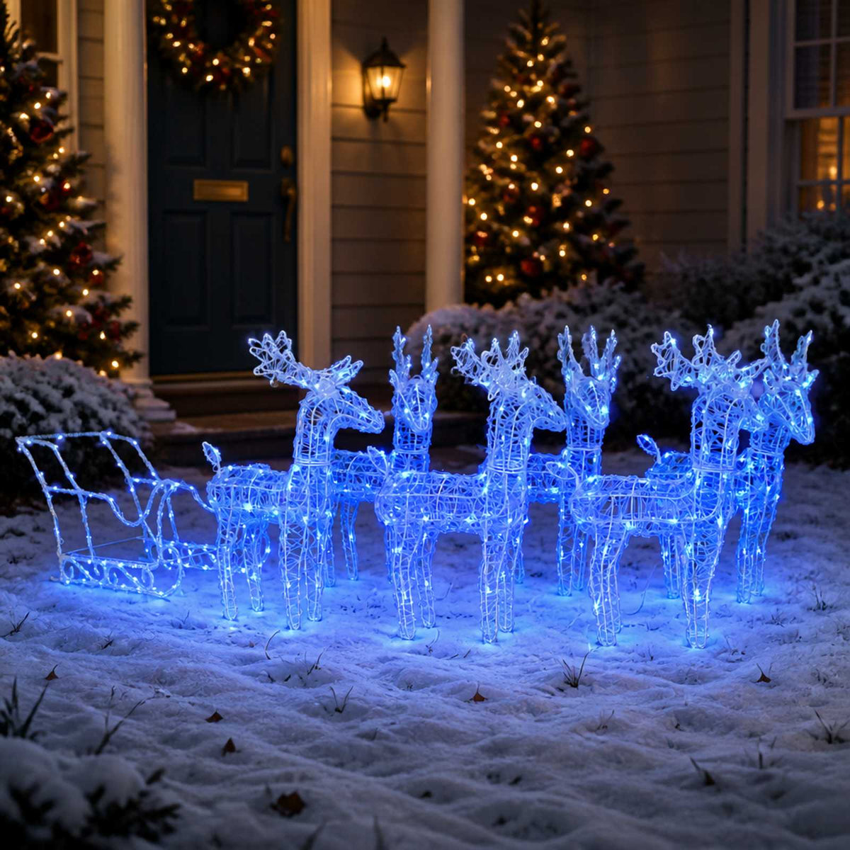 vidaXL Reindeers & Sleigh Christmas Decoration 320 LEDs Acrylic - White - 52 x 28 x 34 cm