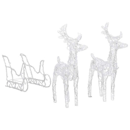 vidaXL Reindeers & Sleigh Christmas Decoration 320 LEDs Acrylic - White - 52 x 28 x 34 cm