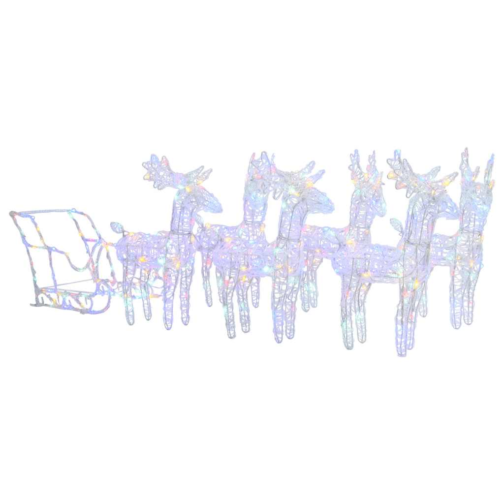 vidaXL Reindeers & Sleigh Christmas Decoration 320 LEDs Acrylic - Multicolour - 52 x 28 x 34 cm