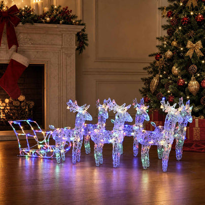 vidaXL Reindeers & Sleigh Christmas Decoration 320 LEDs Acrylic - Multicolour - 52 x 28 x 34 cm