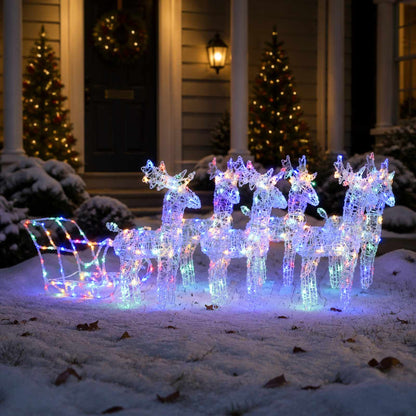 vidaXL Reindeers & Sleigh Christmas Decoration 320 LEDs Acrylic - Multicolour - 52 x 28 x 34 cm
