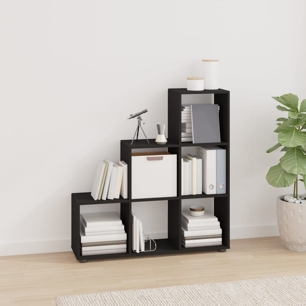 vidaXL Staircase Bookcase Black 107 cm Engineered Wood - 104 x 29 x 107 cm