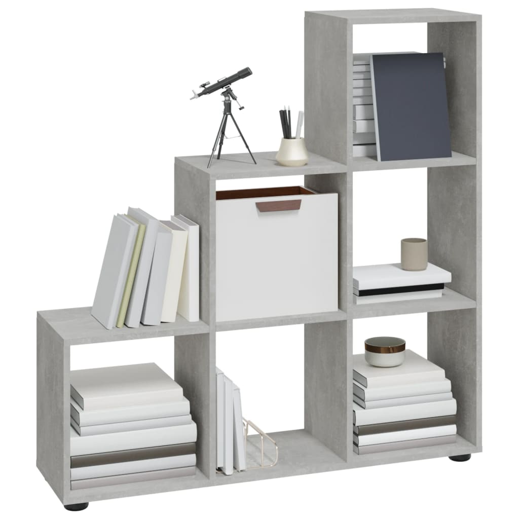 vidaXL Staircase Bookcase Concrete Grey 107 cm Engineered Wood - 104 x 29 x 107 cm