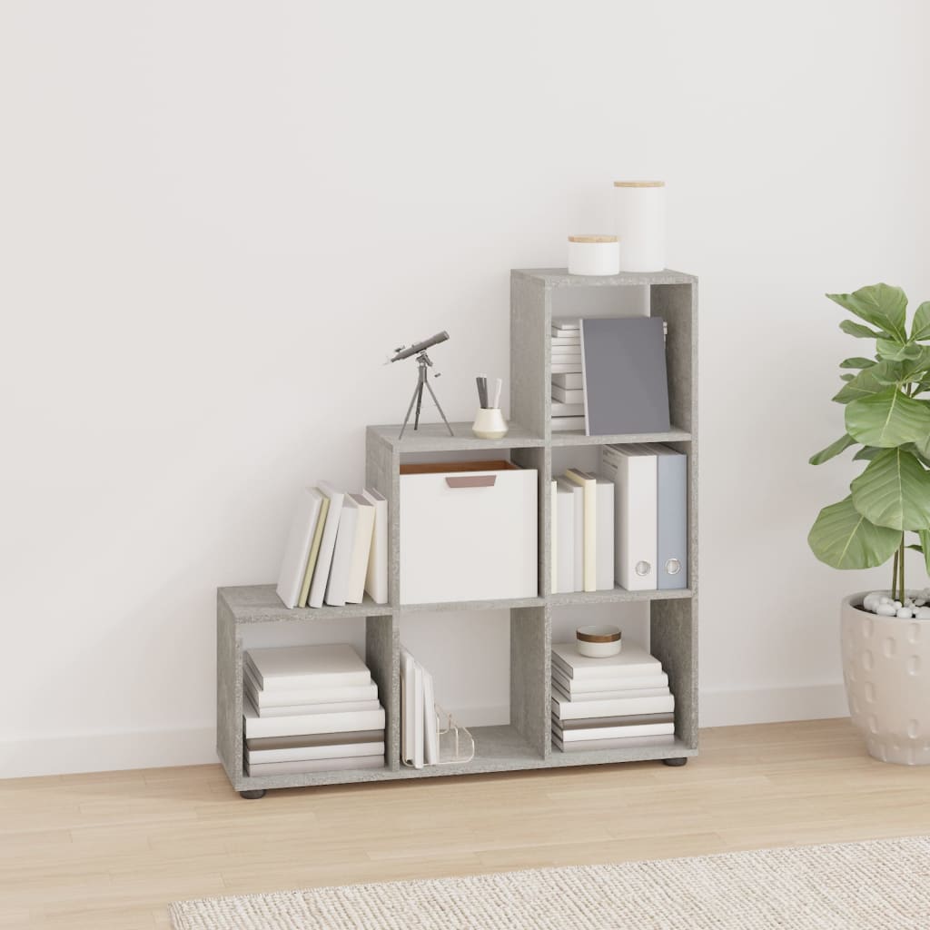vidaXL Staircase Bookcase Concrete Grey 107 cm Engineered Wood - 104 x 29 x 107 cm