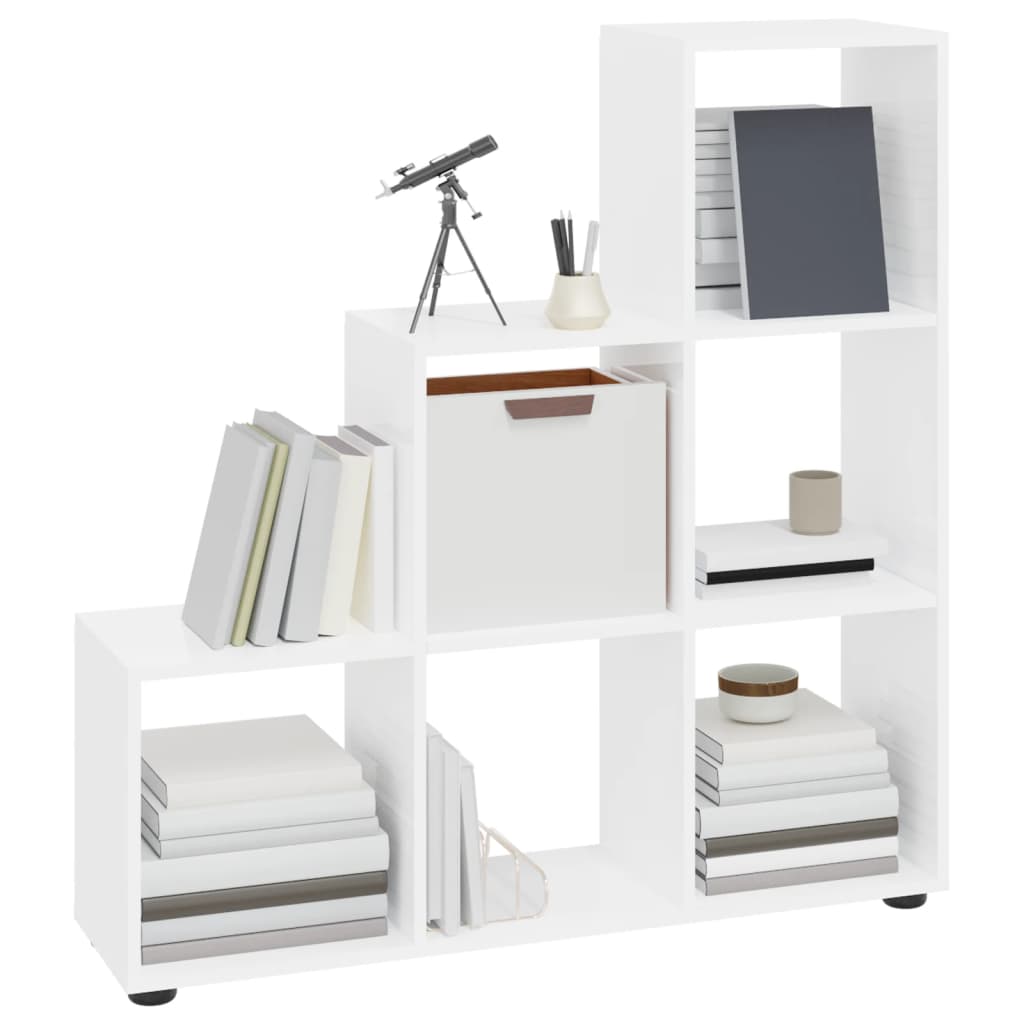 vidaXL Staircase Bookcase High Gloss White 107 cm Engineered Wood - 104 x 29 x 107 cm