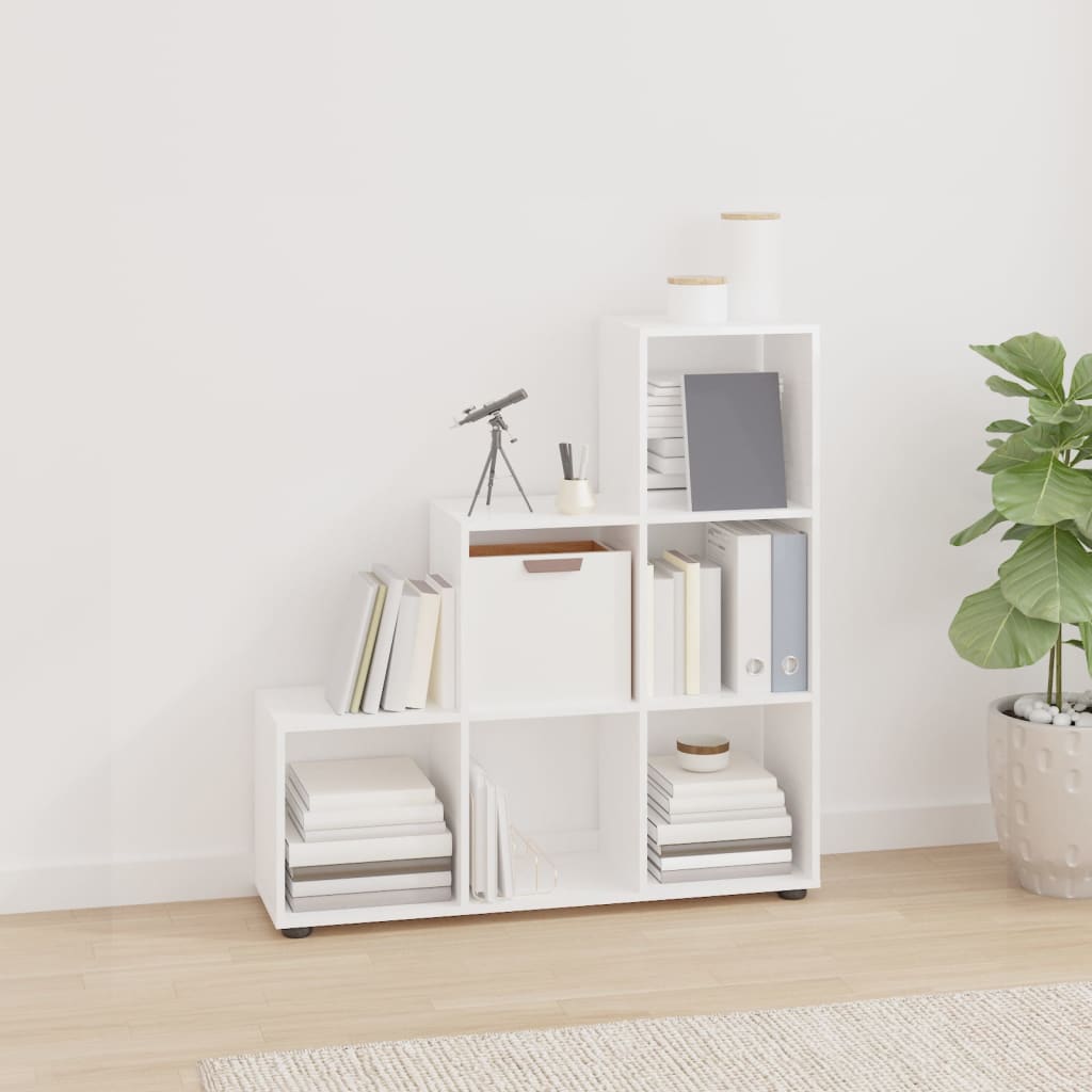 vidaXL Staircase Bookcase High Gloss White 107 cm Engineered Wood - 104 x 29 x 107 cm
