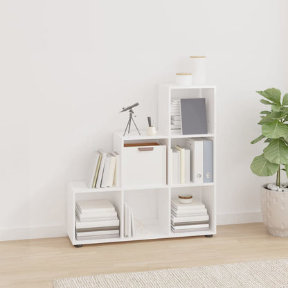 vidaXL Staircase Bookcase High Gloss White 107 cm Engineered Wood - 104 x 29 x 107 cm