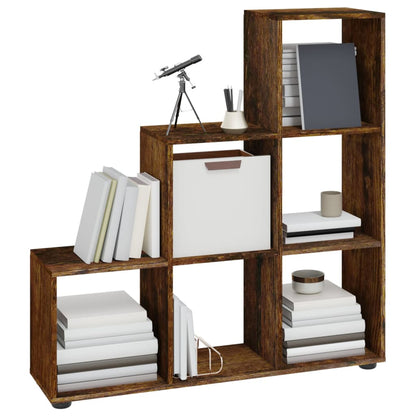 vidaXL Staircase Bookcase Smoked Oak 107 cm Engineered Wood - Brown - 104 x 29 x 107 cm
