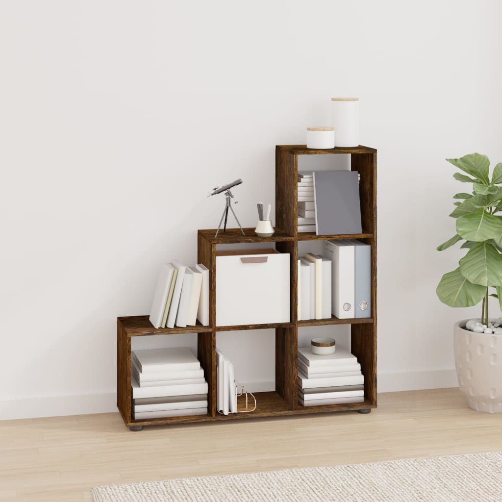 vidaXL Staircase Bookcase Smoked Oak 107 cm Engineered Wood - Brown - 104 x 29 x 107 cm