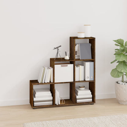 vidaXL Staircase Bookcase Smoked Oak 107 cm Engineered Wood - Brown - 104 x 29 x 107 cm