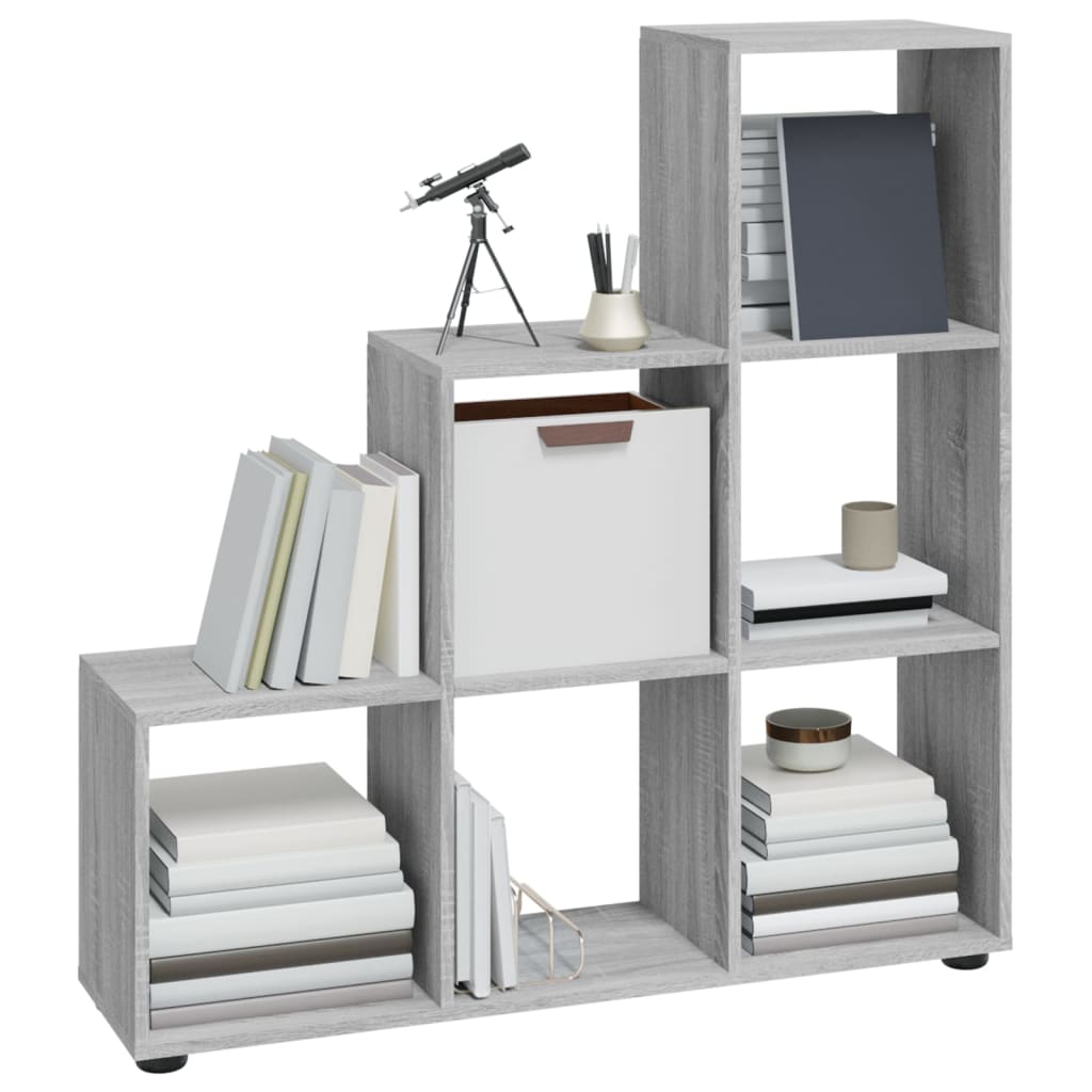 vidaXL Staircase Bookcase Grey Sonoma 107 cm Engineered Wood - 104 x 29 x 107 cm