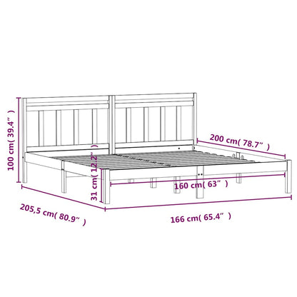 vidaXL Bed Frame without Mattress Solid Wood 160x200 cm - Brown - 205.5 x 166 x 100 cm