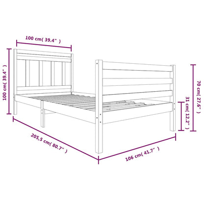 vidaXL Bed Frame without Mattress Solid Wood 100x200 cm - Brown - 205.5 x 106 x 100 cm