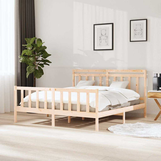 vidaXL Bed Frame without Mattress Solid Wood 160x200 cm - Brown - 205.5 x 166 x 100 cm - 64665