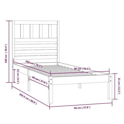 vidaXL Bed Frame without Mattress Solid Wood Pine 90x200 cm - Brown - 205.5 x 96 x 100 cm