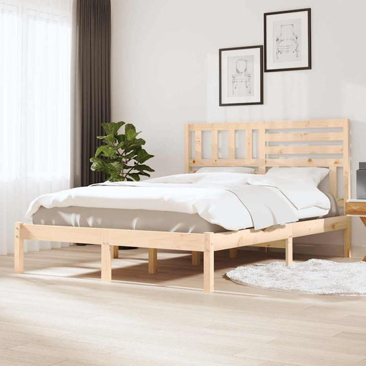 vidaXL Bed Frame without Mattress Solid Wood Pine 140x200 cm - Brown - 205.5 x 146 x 100 cm