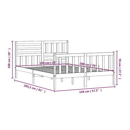 vidaXL Bed Frame without Mattress Solid Wood 140x200 cm - Brown - 205.5 x 146 x 100 cm - 64687