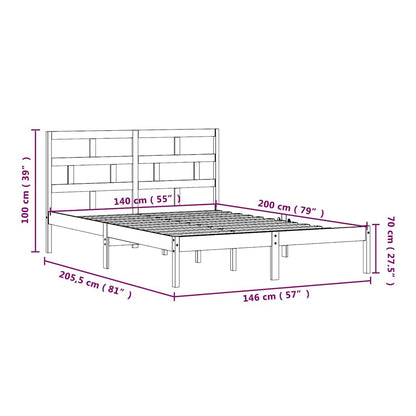 vidaXL Bed Frame without Mattress Solid Wood 140x200 cm - Brown - 205.5 x 146 x 100 cm - 64700