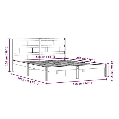 vidaXL Bed Frame without Mattress Solid Wood 160x200 cm - Brown - 205.5 x 166 x 100 cm - 64709