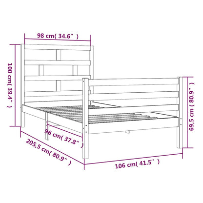 vidaXL Bed Frame without Mattress Solid Wood 100x200 cm - Brown - 205.5 x 106 x 100 cm - 64710