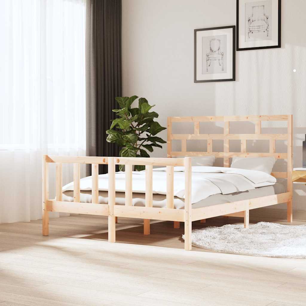 vidaXL Bed Frame without Mattress Solid Wood 140x200 cm - Brown - 205.5 x 145.5 x 69.5 cm