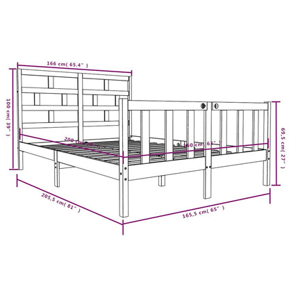 vidaXL Bed Frame without Mattress Solid Wood 160x200 cm - Brown - 205.5 x 165.5 x 69.5 cm