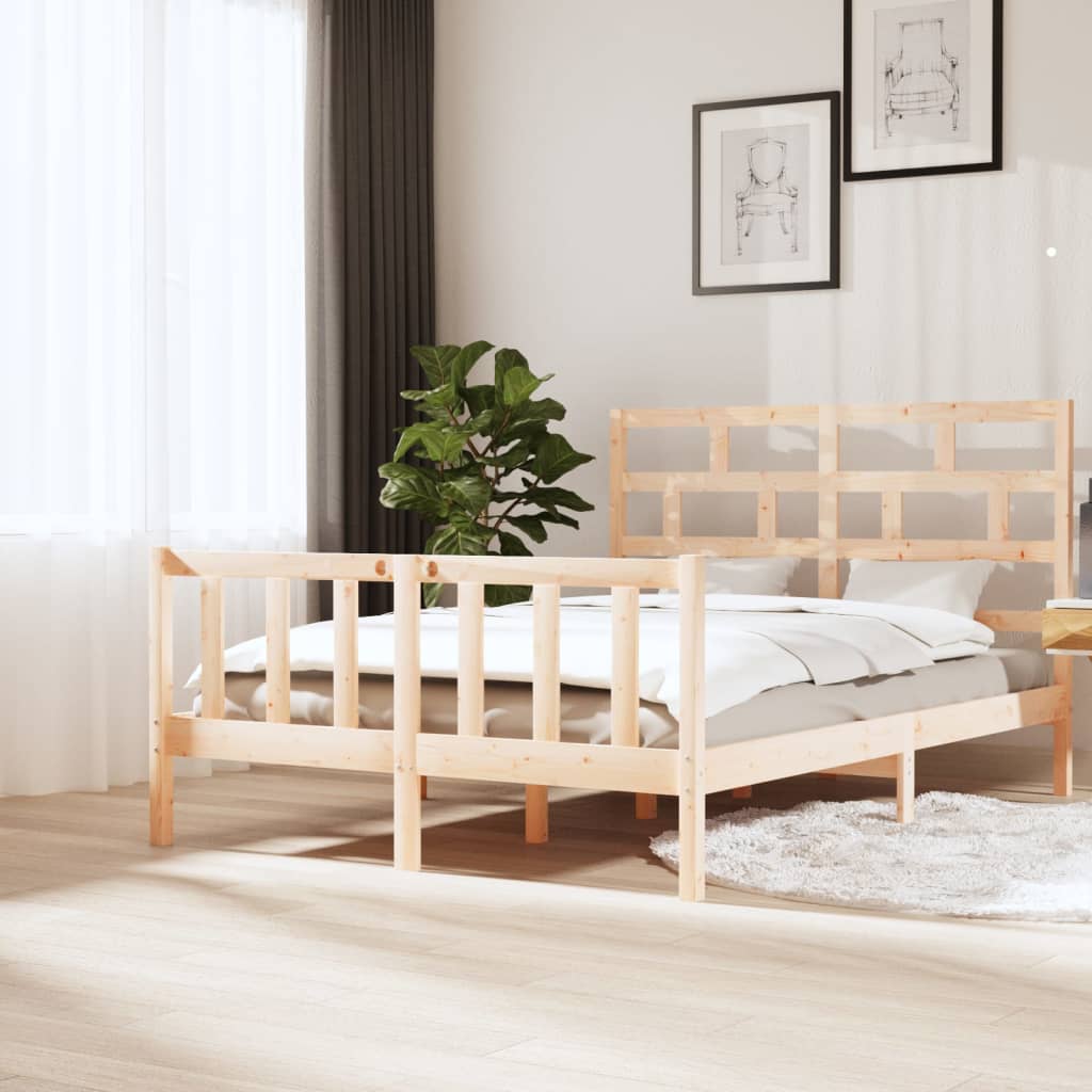 vidaXL Bed Frame without Mattress Solid Wood 160x200 cm - Brown - 205.5 x 165.5 x 69.5 cm