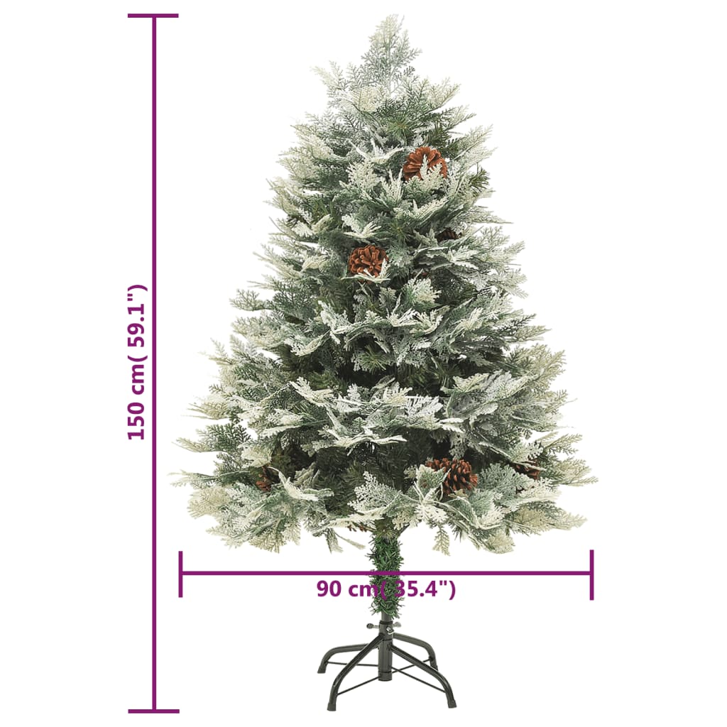 vidaXL Pre-lit Christmas Tree with Pine Cones Green 150 cm PVC&PE - 150 x 90 cm