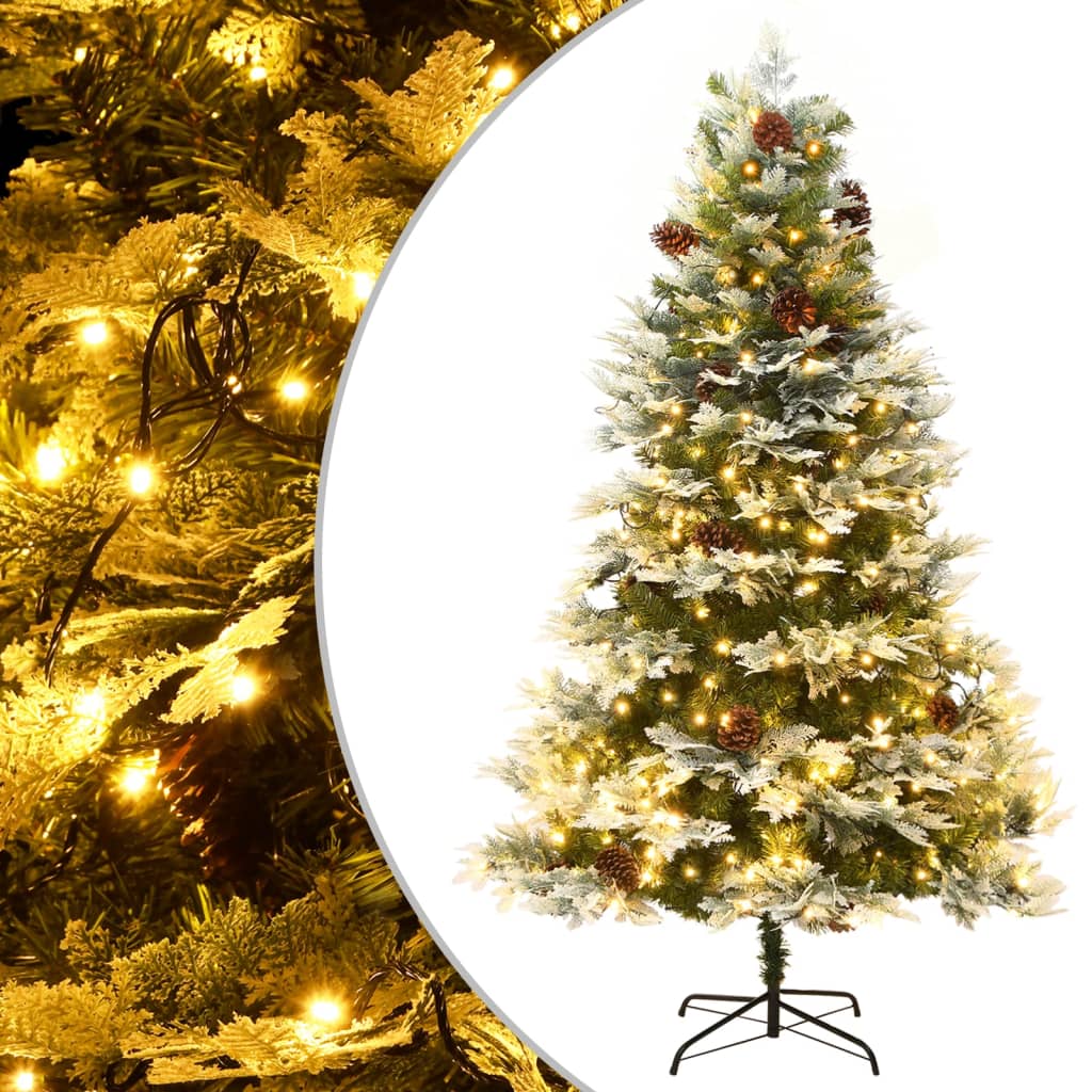 vidaXL Pre-lit Christmas Tree with Pine Cones Green 195 cm PVC&PE - 195 x 105 cm