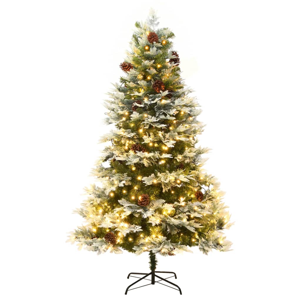 vidaXL Pre-lit Christmas Tree with Pine Cones Green 195 cm PVC&PE - 195 x 105 cm