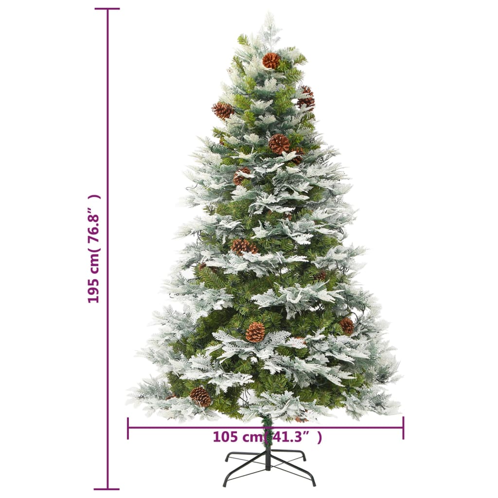 vidaXL Pre-lit Christmas Tree with Pine Cones Green 195 cm PVC&PE - 195 x 105 cm