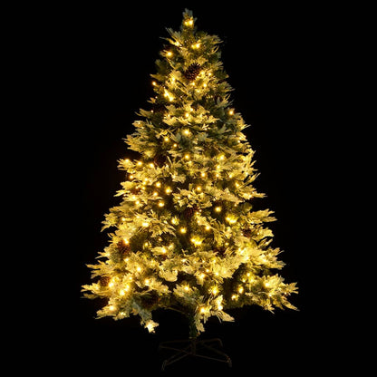 vidaXL Pre-lit Christmas Tree with Pine Cones Green 195 cm PVC&PE - 195 x 105 cm