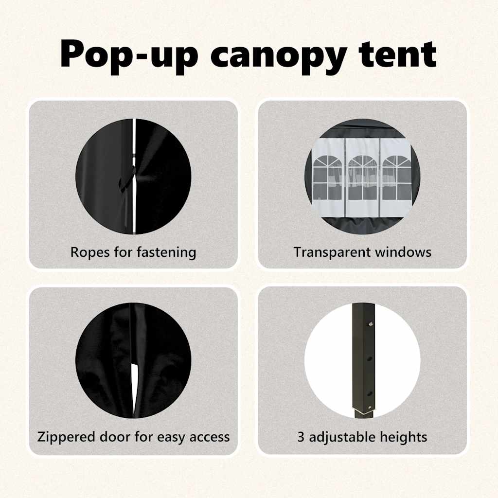 vidaXL Folding Party Tent with Sidewalls Black 3x6 m