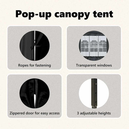 vidaXL Folding Party Tent with Sidewalls Black 3x6 m