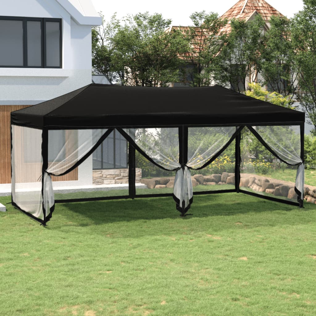 vidaXL Folding Party Tent with Sidewalls Black 3x6 m - 12923