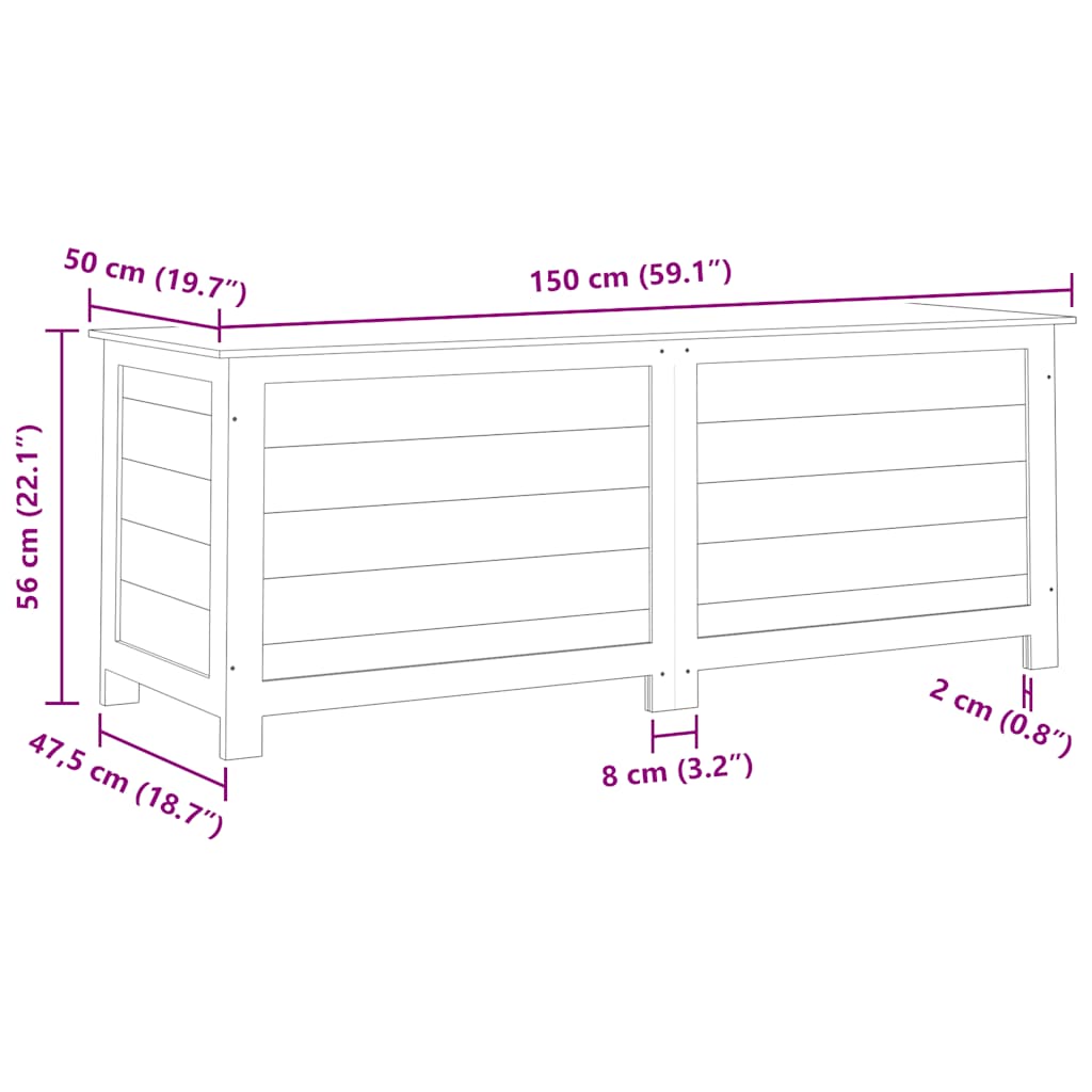vidaXL Outdoor Cushion Box 150x50x56 cm Solid Wood Fir - Brown