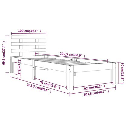 vidaXL Bed Frame without Mattress Solid Wood 100x200 cm - Brown - 205.5 x 103.5 x 69.5 cm