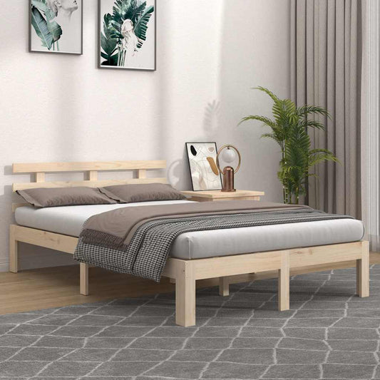 vidaXL Bed Frame without Mattress Solid Wood 140x200 cm - Brown - 205.5 x 143.5 x 69.5 cm