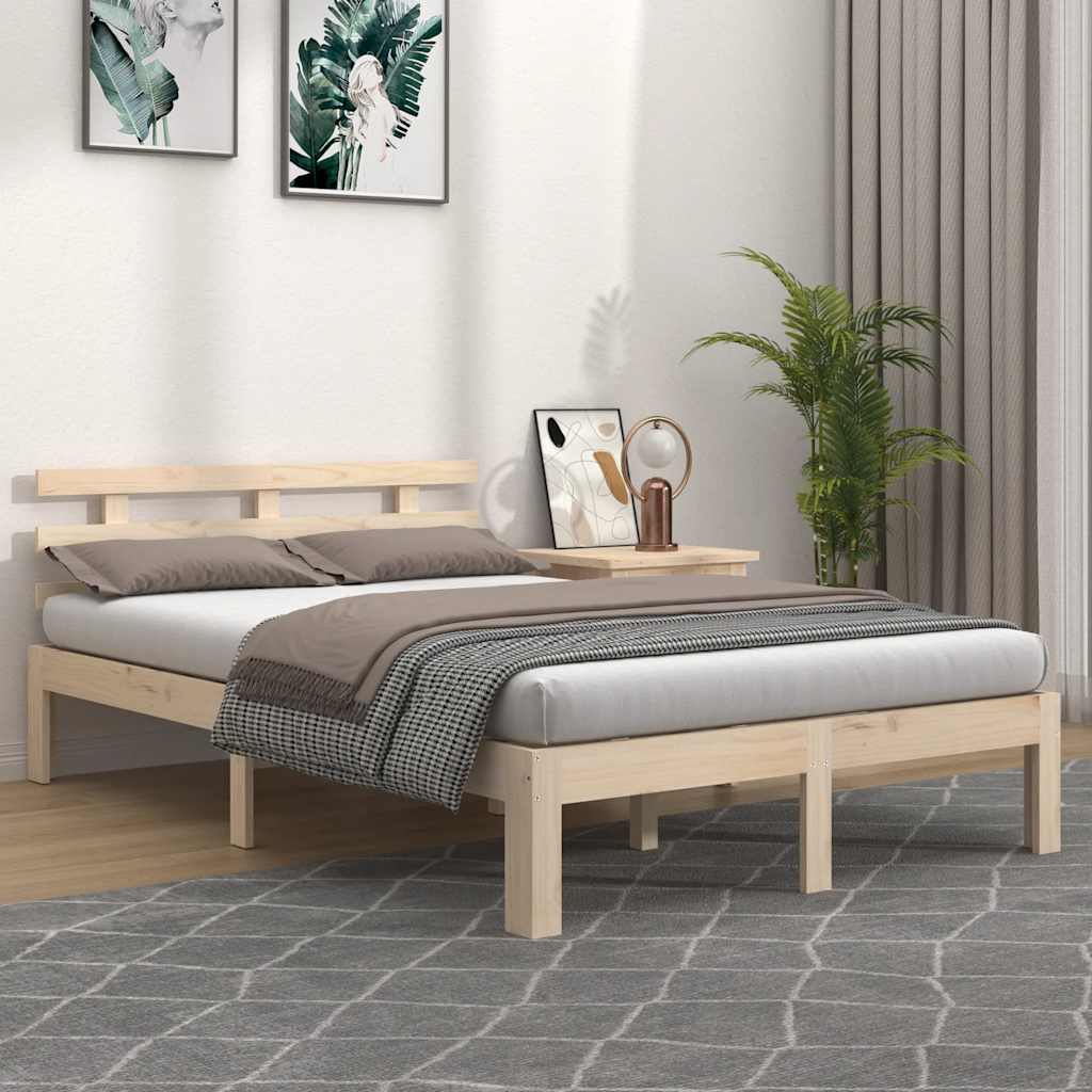 vidaXL Bed Frame without Mattress Solid Wood 150x200 cm King Size - Brown - 205.5 x 153.5 x 69.5 cm