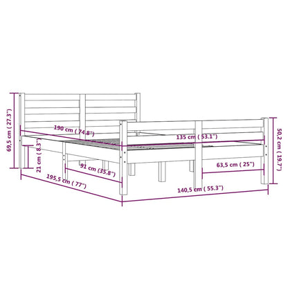 vidaXL Bed Frame without Mattress Solid Wood 135x190 cm Double - Brown - 195.5 x 140.5 x 69.5 cm