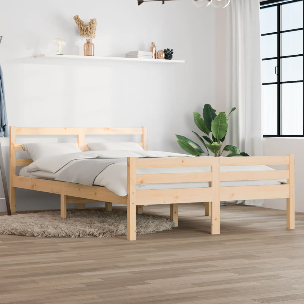 vidaXL Bed Frame without Mattress Solid Wood 140x200 cm - Brown - 205.5 x 145.5 x 69.5 cm - 65015
