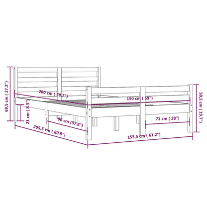vidaXL Bed Frame without Mattress Solid Wood 150x200 cm King Size - Brown - 205.5 x 155.5 x 69.5 cm