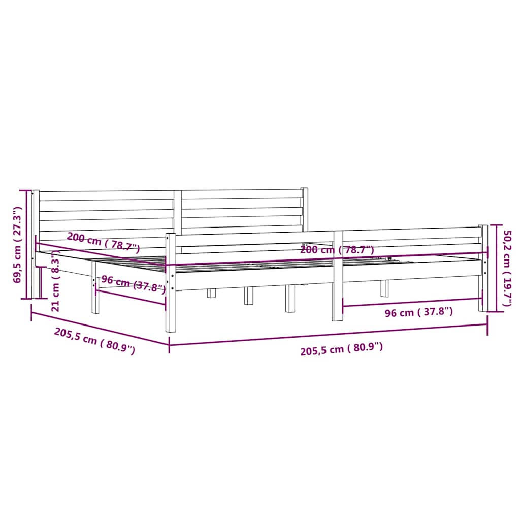 vidaXL Bed Frame without Mattress Solid Wood 200x200 cm - Brown - 205.5 x 205.5 x 69.5 cm