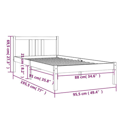 vidaXL Bed Frame without Mattress Solid Wood 90x190 cm Single - Brown - 195.5 x 95.5 x 69.5 cm