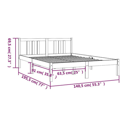 vidaXL Bed Frame without Mattress Solid Wood 135x190 cm Double - Brown - 195.5 x 140.5 x 69.5 cm - 65050