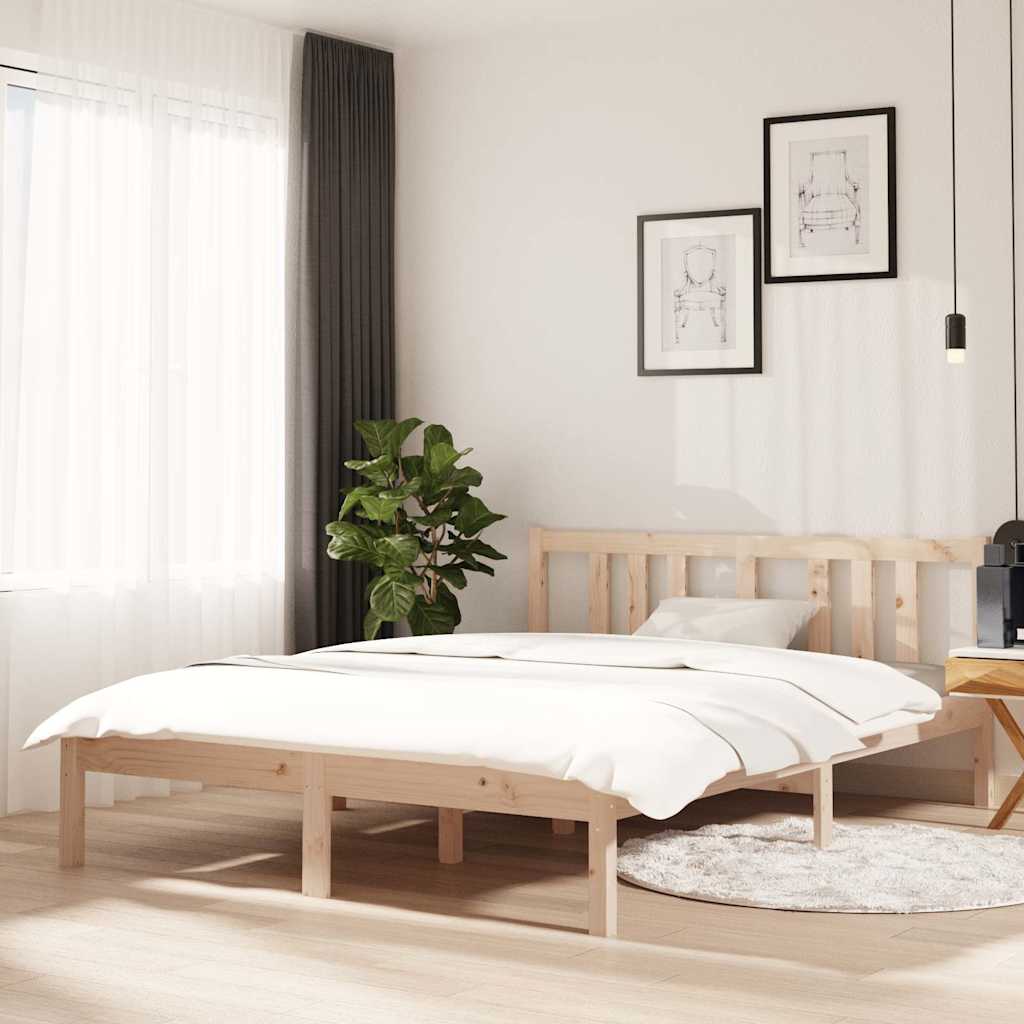 vidaXL Bed Frame without Mattress Solid Wood 135x190 cm Double - Brown - 195.5 x 140.5 x 69.5 cm - 65050