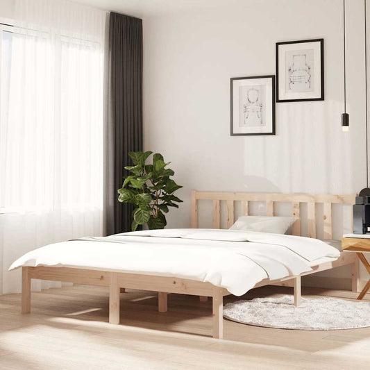 vidaXL Bed Frame without Mattress Solid Wood 135x190 cm Double - Brown - 195.5 x 140.5 x 69.5 cm - 65050