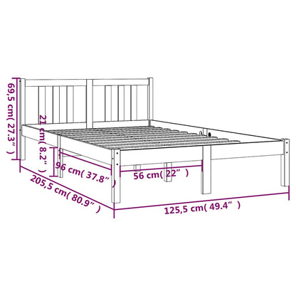 vidaXL Bed Frame without Mattress Solid Wood 120x200 cm - Brown - 205.5 x 125.5 x 69.5 cm