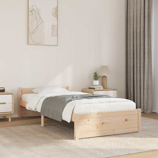 vidaXL Bed Frame without Mattress Solid Wood 75x190 cm Small Single - Brown - 195.5 x 80.5 x 51 cm